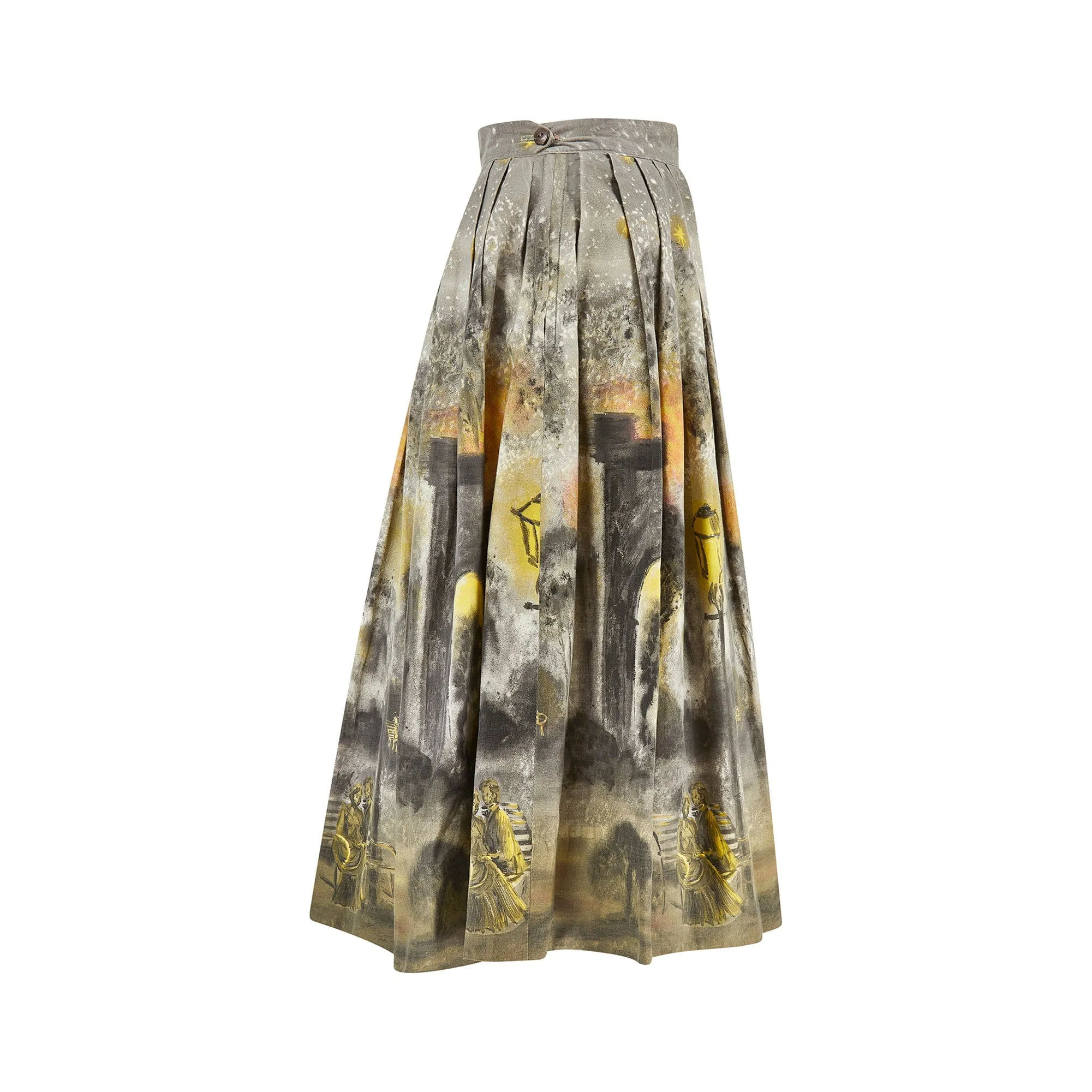 1950s Box Pleat Novelty Print Night Scene Skirt