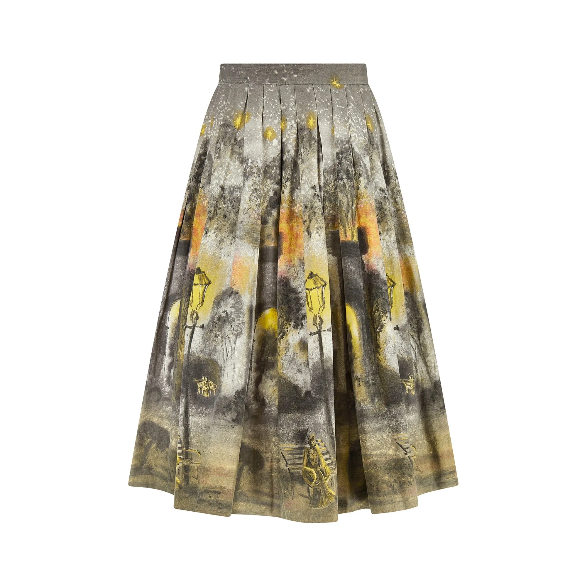 1950s Box Pleat Novelty Print Night Scene Skirt