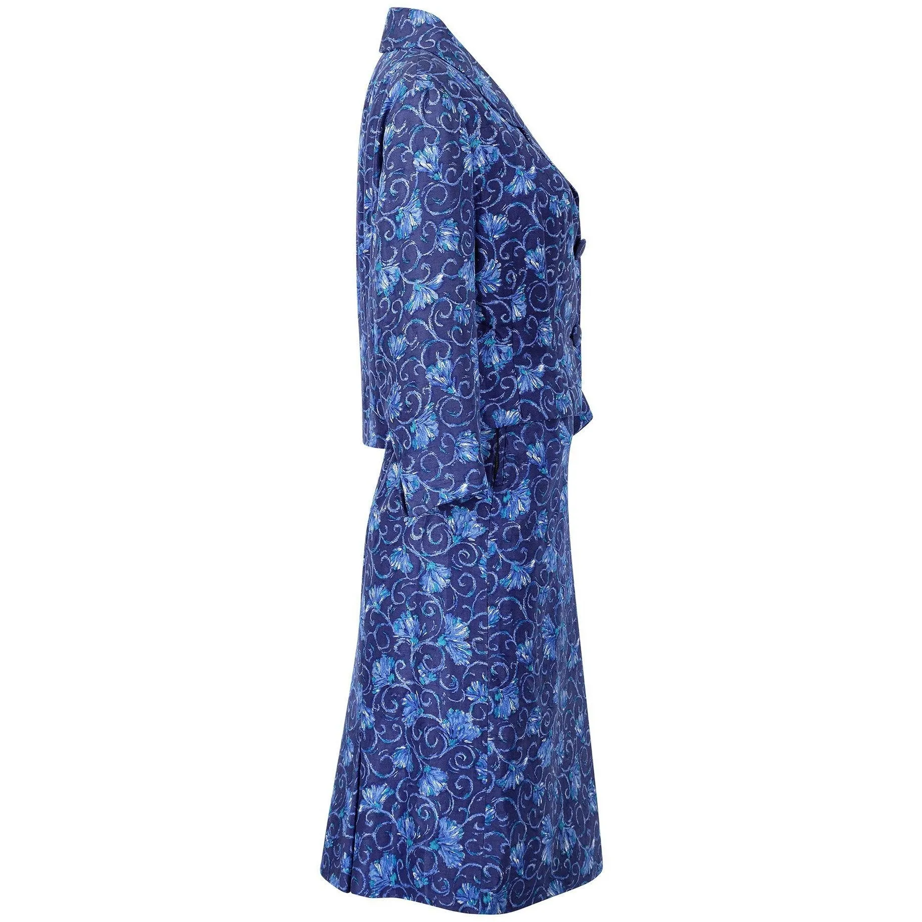 1950s Hardy Amies Blue Floral Skirt Suit