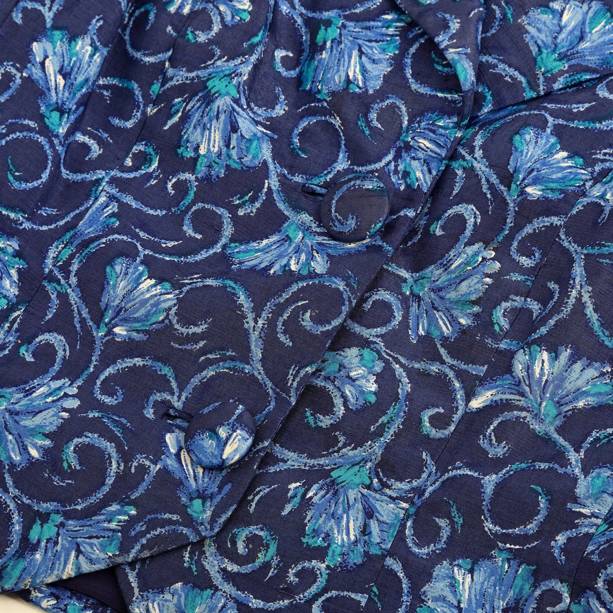 1950s Hardy Amies Blue Floral Skirt Suit