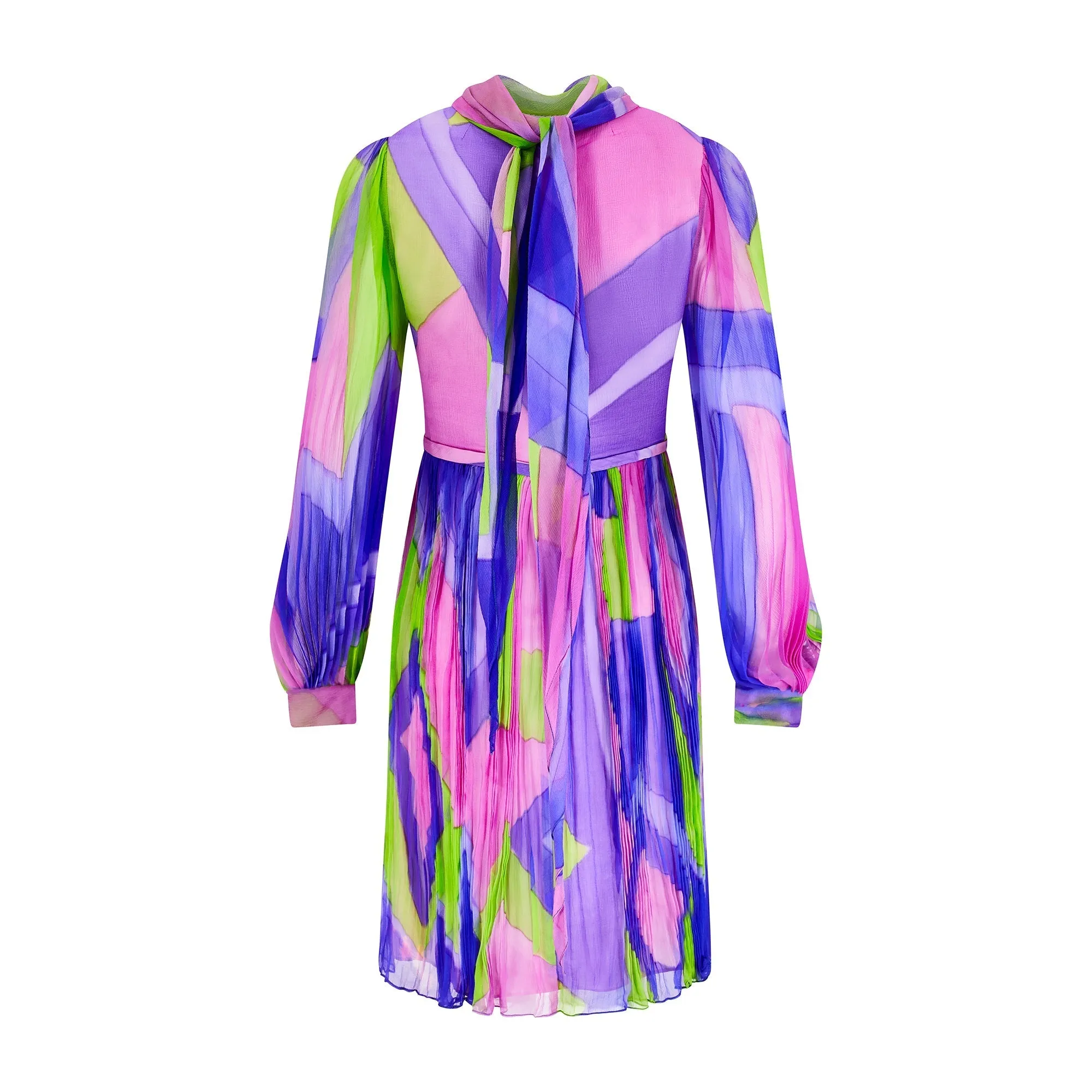 1960s Couture Purple and Green Hand Dyed Silk Chiffon Dress