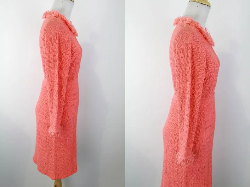 1960s Fuzzy Trim Salmon Pink Skirt and Top Set, Medium