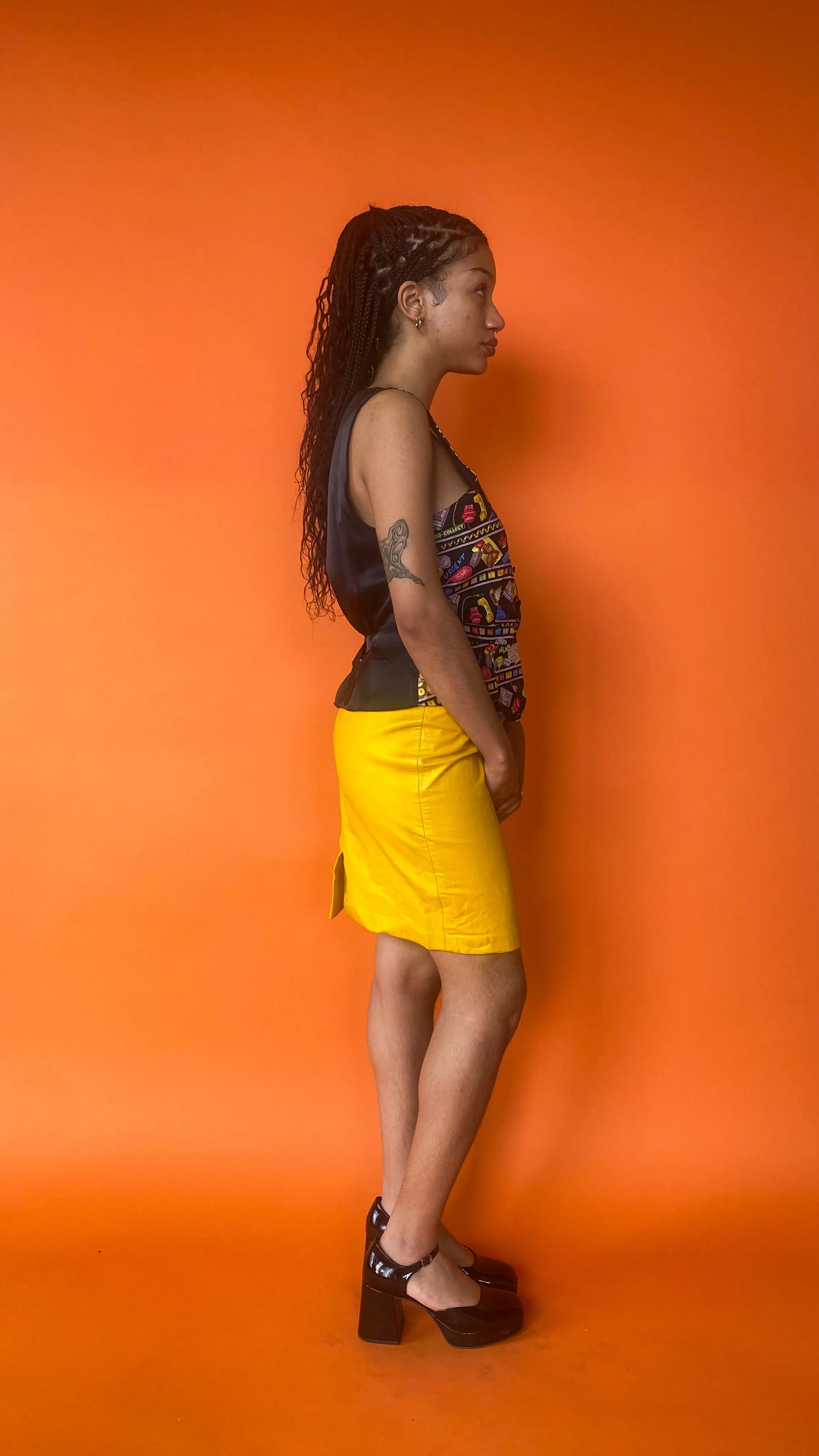 1980s Bright Yellow Leather Skirt, sz. XS