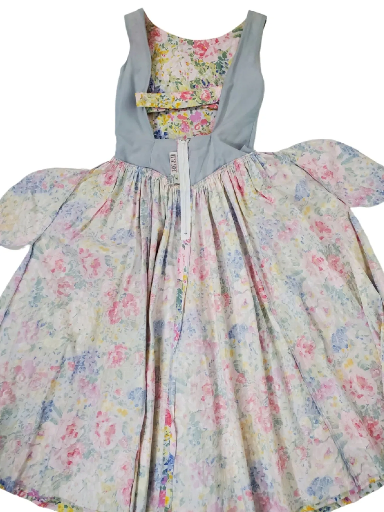 80s Pastel Floral Full Skirt Cotton Dress - sm, med