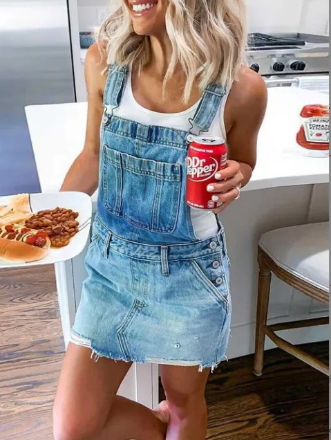 Adjustable Strap Denim Mini Skirt Romper