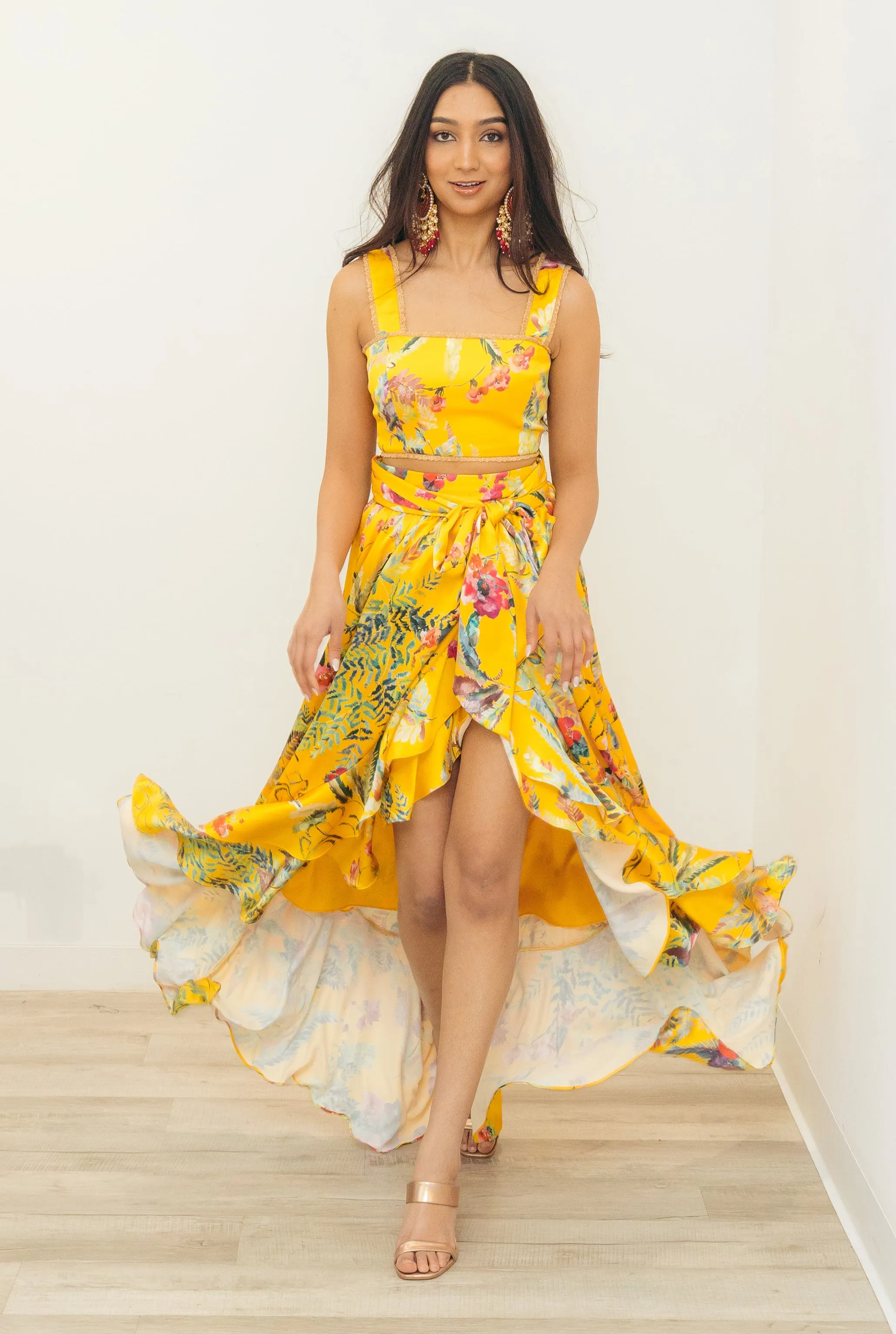 ALIA Hi-lo Yellow Lehenga Skirt