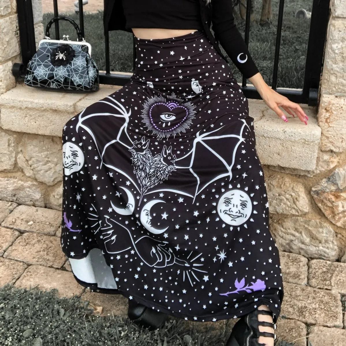 All Seeing Bat Eye Magick Maxi Skirt