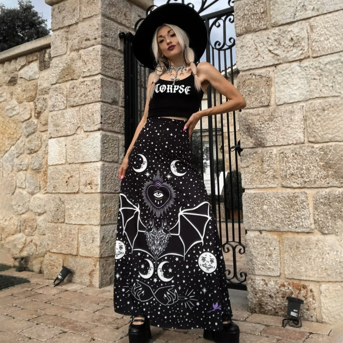 All Seeing Bat Eye Magick Maxi Skirt