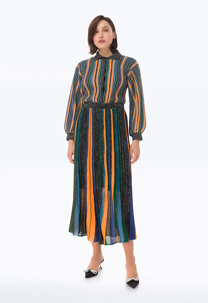 Allover Lurex Multicolored Stripe Skirt