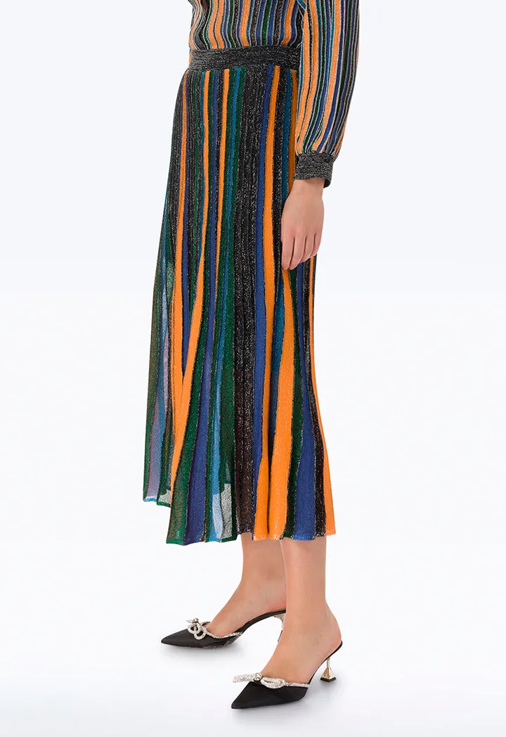 Allover Lurex Multicolored Stripe Skirt