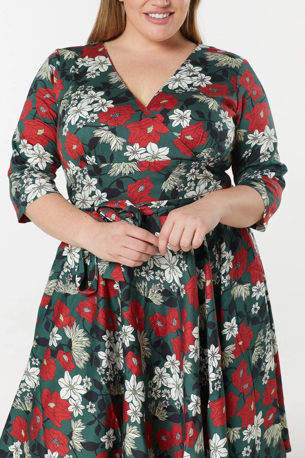 Angela Wrap Swing, Fit and flare Midi Floral Dress