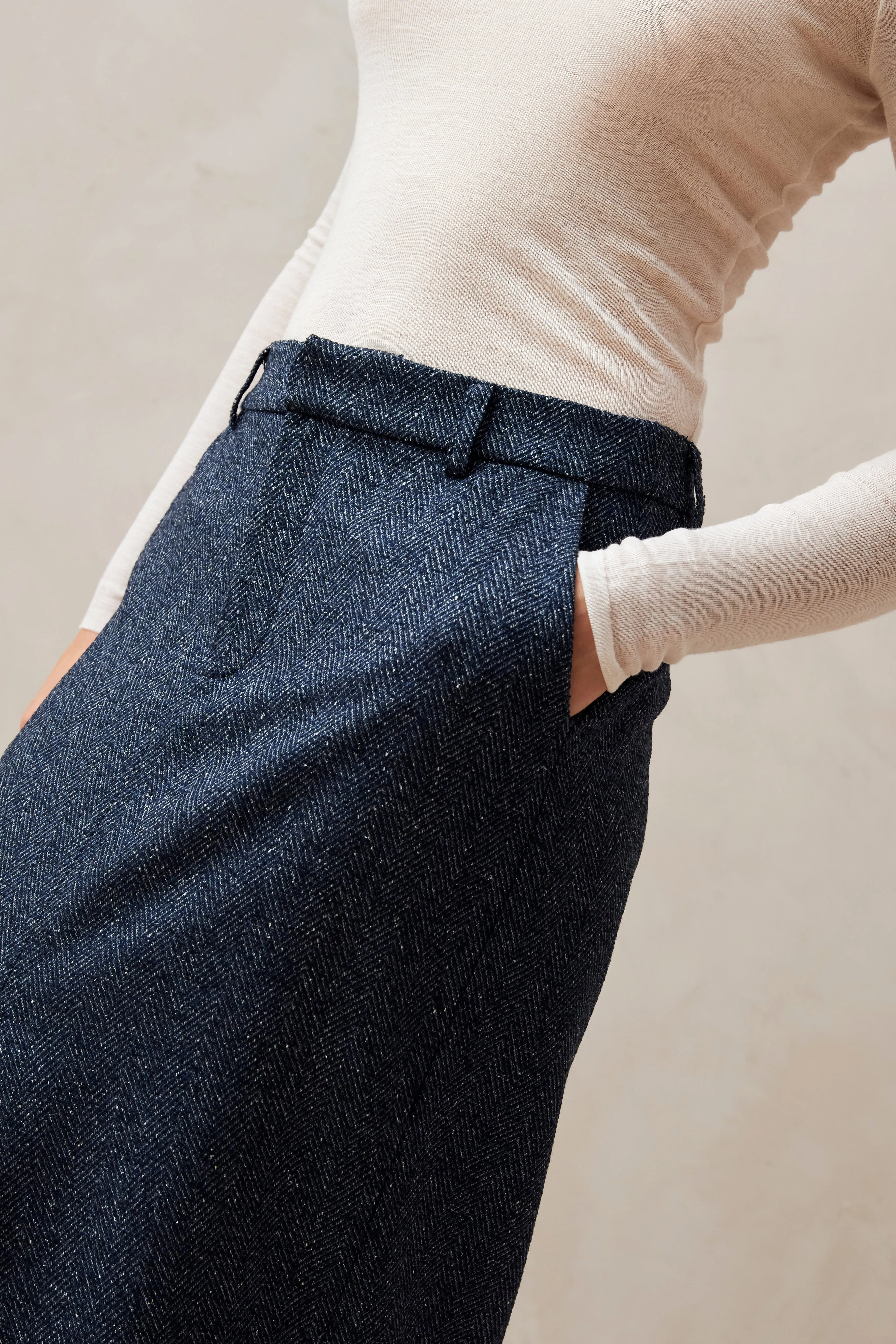 Angelina Herringbone Navy Skirt