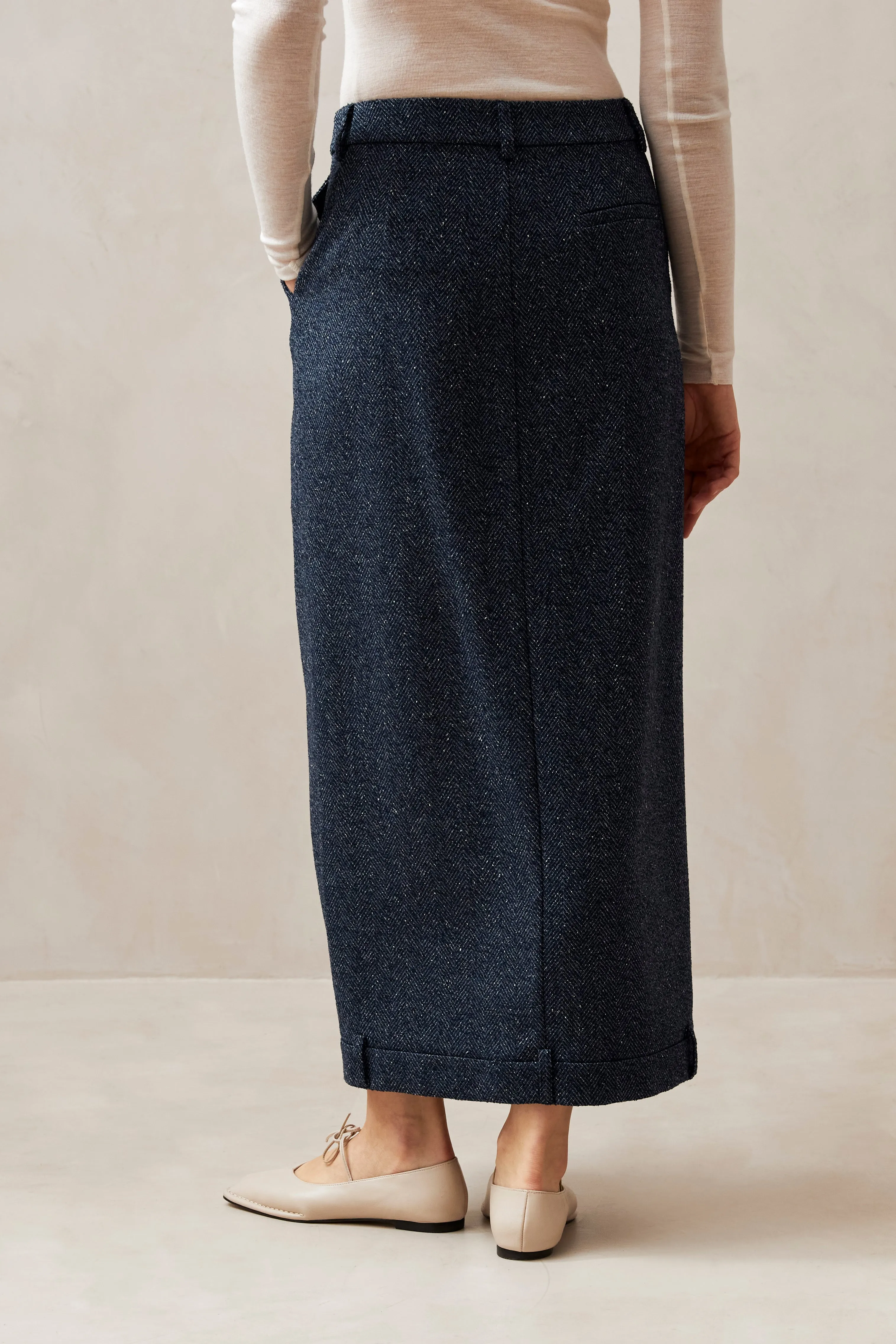 Angelina Herringbone Navy Skirt