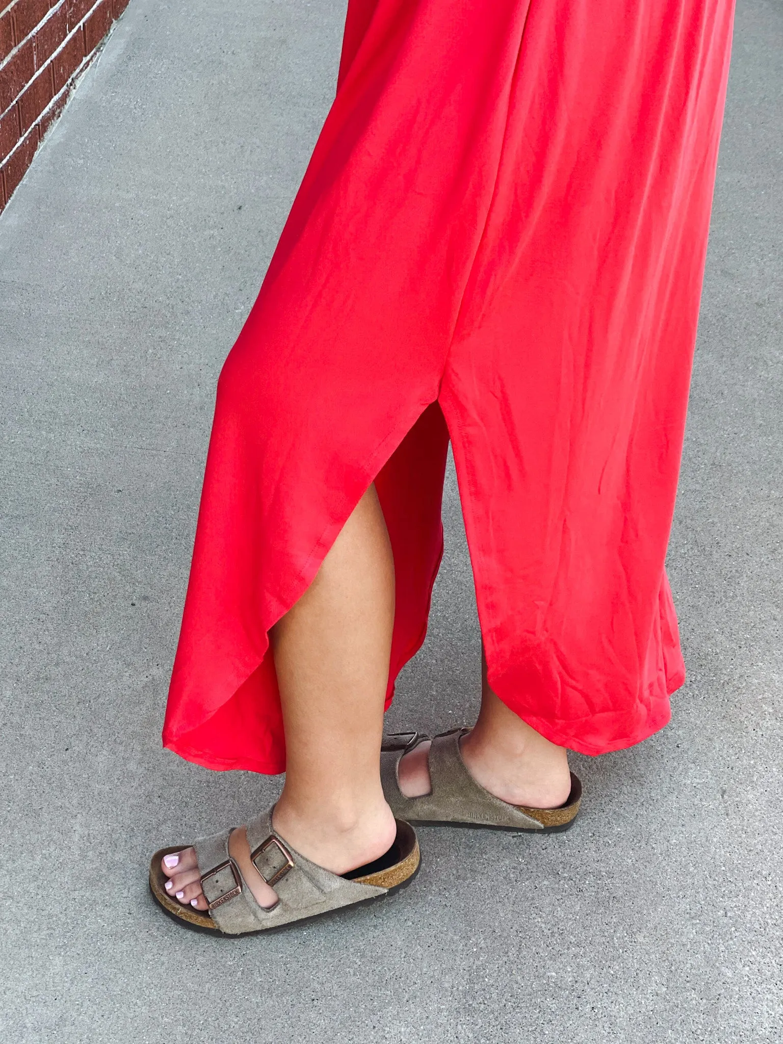 APPLE RED SMOCKED MAXI SKIRT