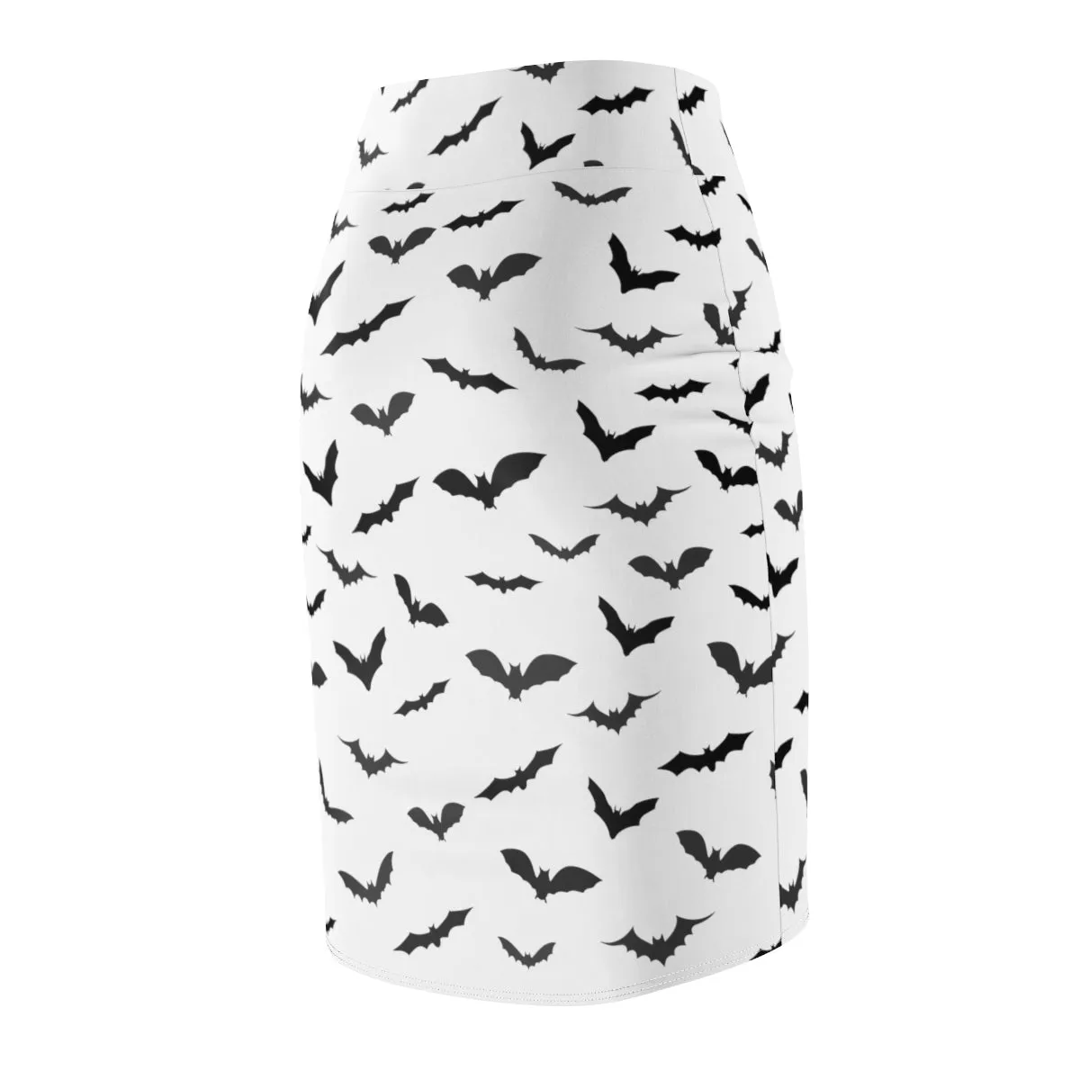 Bats Print Women's Pencil Skirt, Black White Festive Halloween Skirt- Made in USA(Size: XS-2XL)