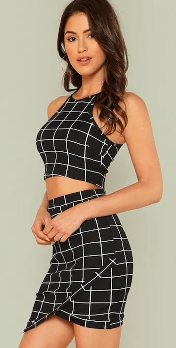 BLACK & WHITE PLAID WRAP RIGHT SET