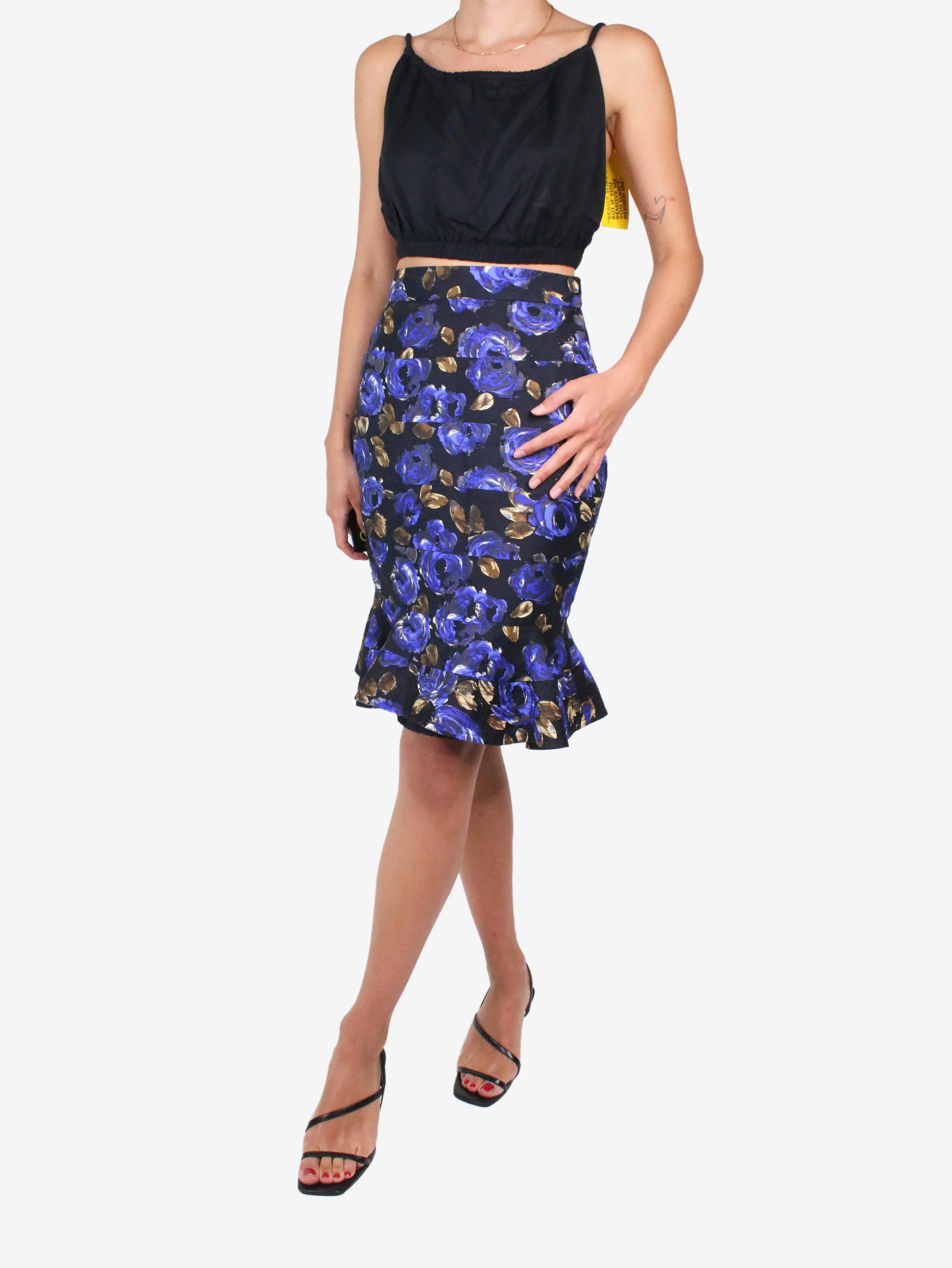 Black floral print pencil skirt - size US 4