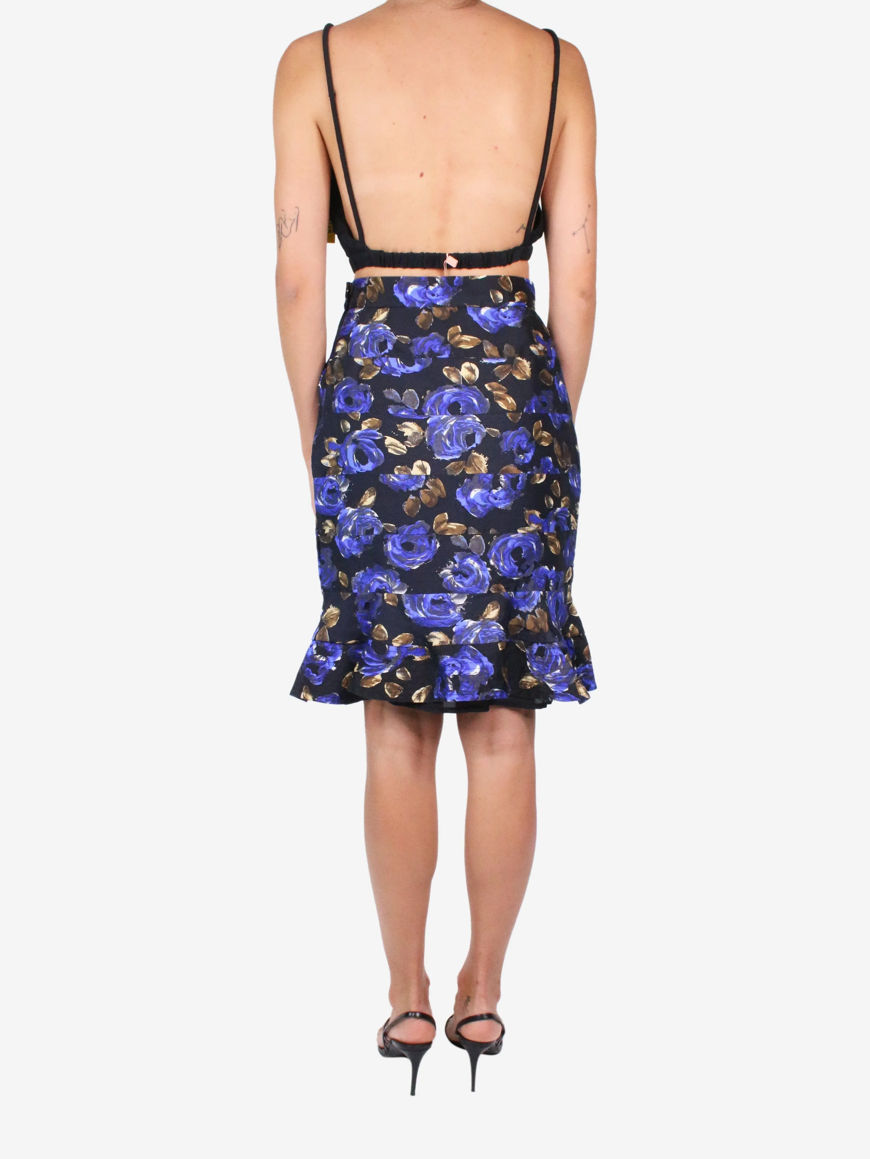 Black floral print pencil skirt - size US 4