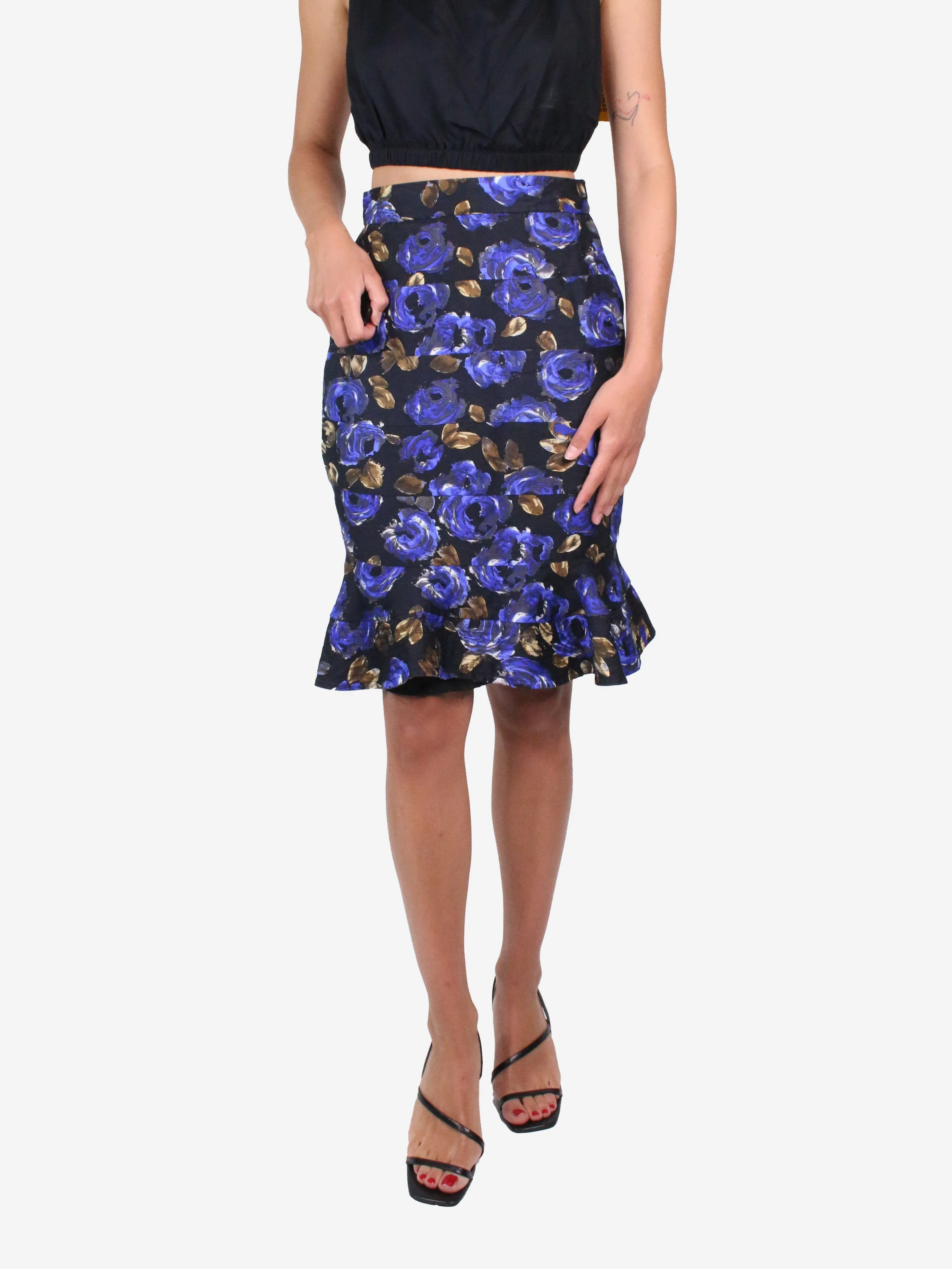 Black floral print pencil skirt - size US 4