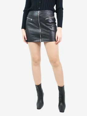 Black leather zipped mini skirt - size M