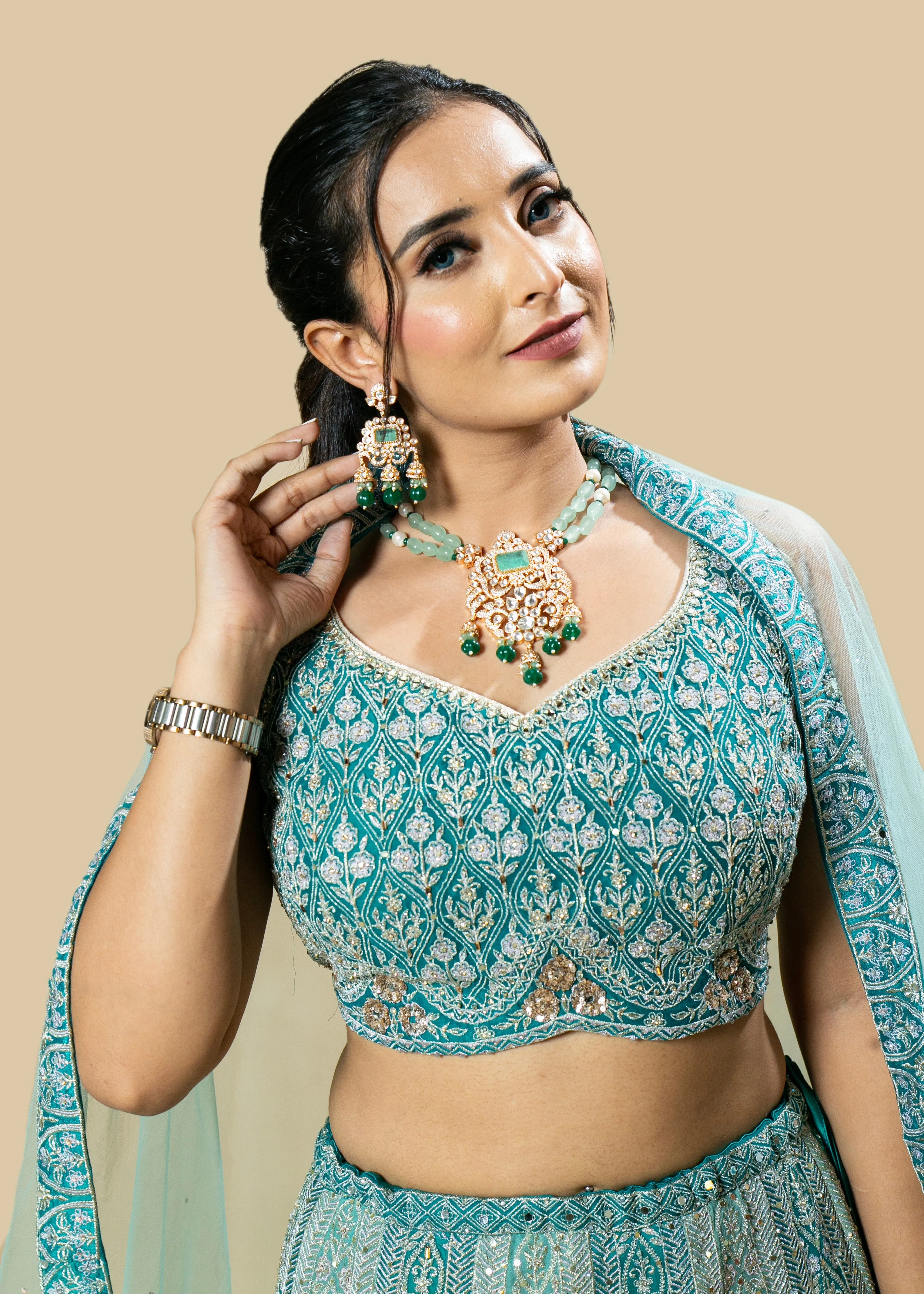 Blue Grey Embroidered Georgette Lehenga