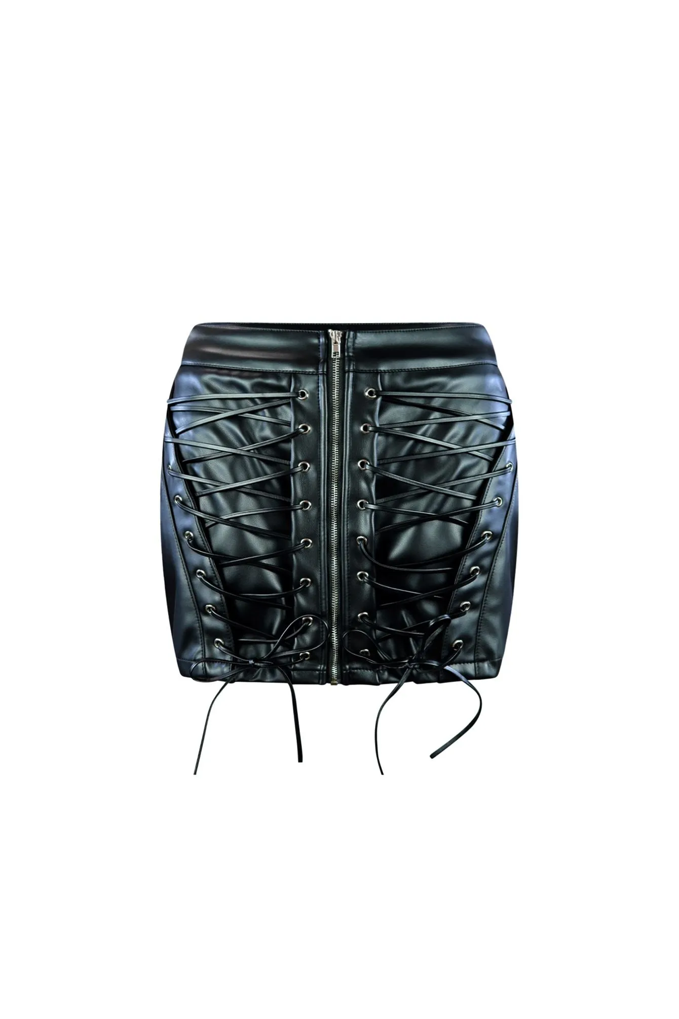 Breaking Off Lace Up Faux Leather Mini Skirt