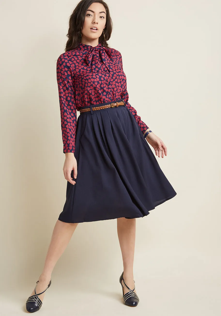 Breathtaking Tiger Lilies Midi Skirt in Navy