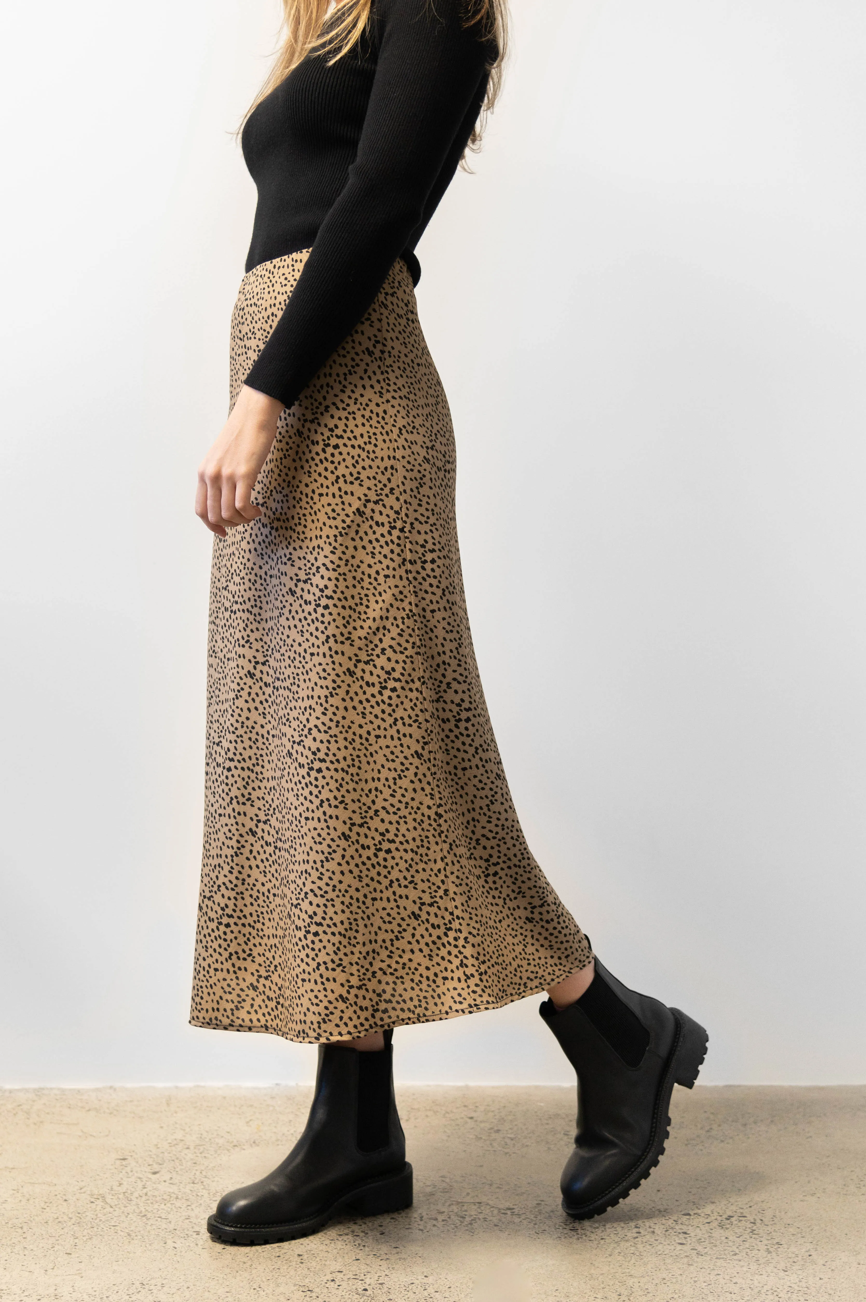 Broadway Tan Animal Bias Midi Skirt