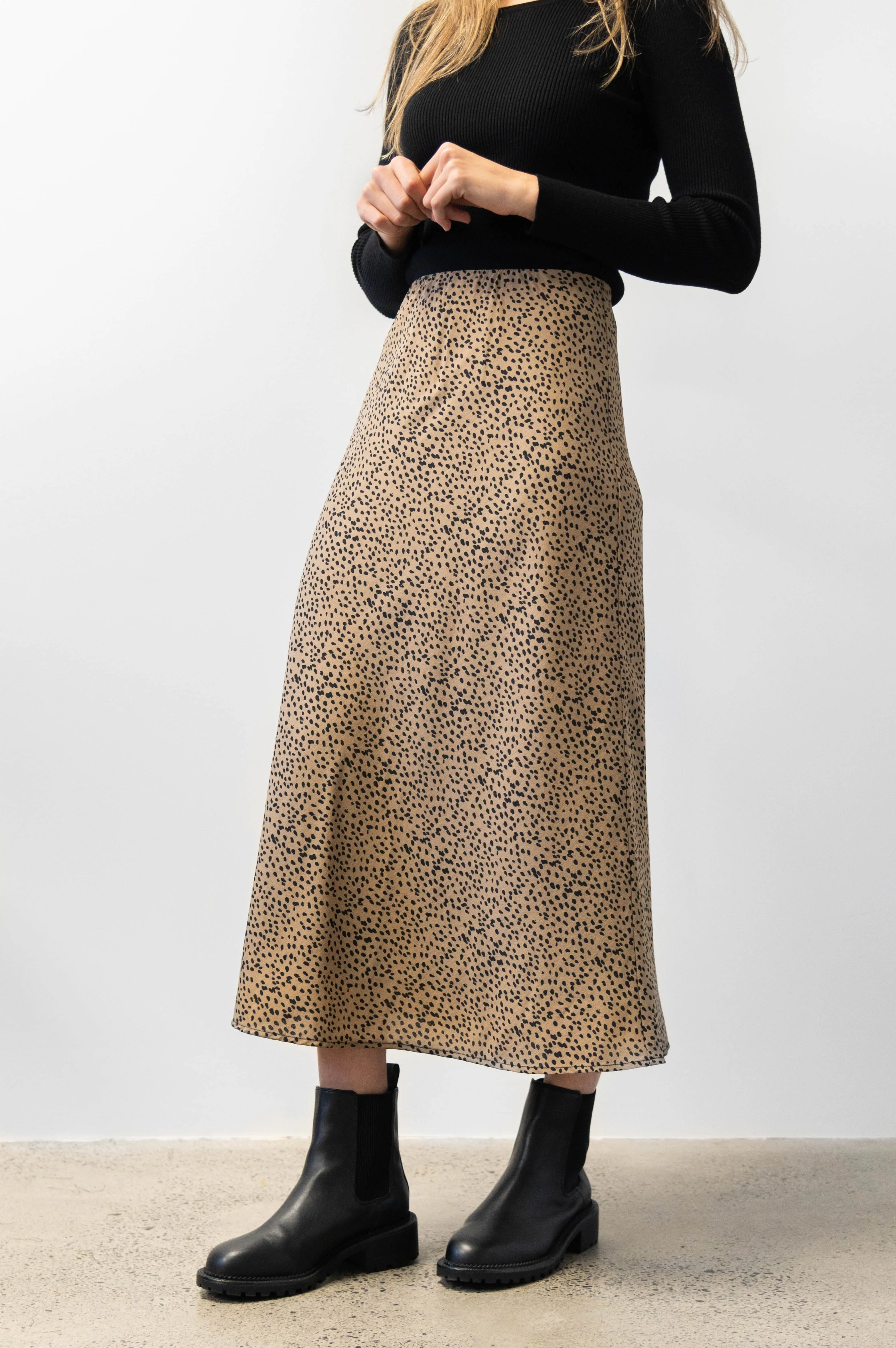 Broadway Tan Animal Bias Midi Skirt