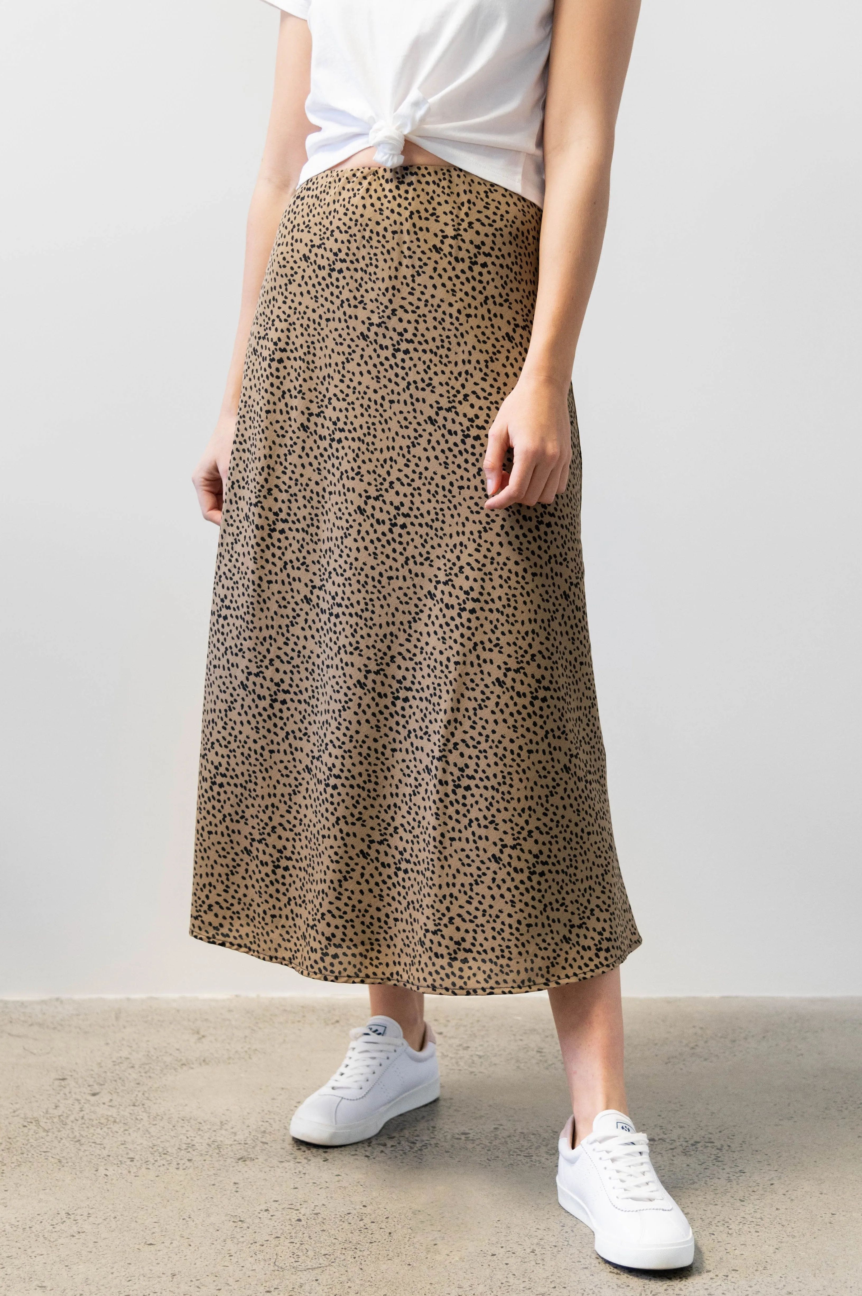 Broadway Tan Animal Bias Midi Skirt