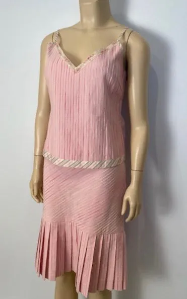 Chanel 03P, 2003 Spring pink camisole top matching Pleated accordion skirt set FR 42 US 8