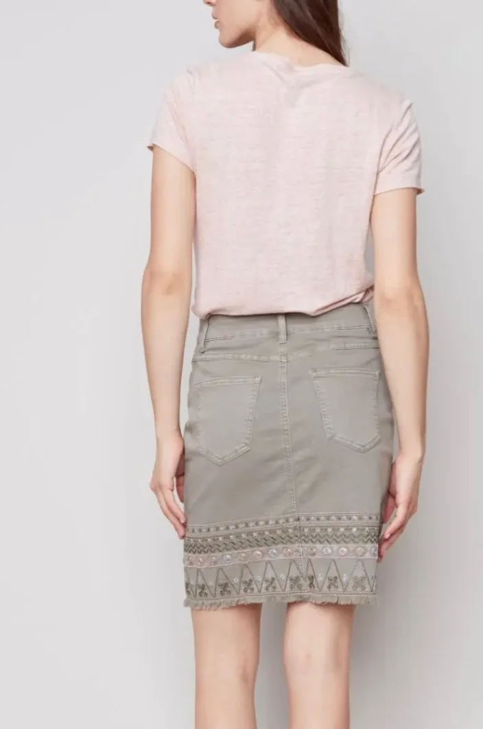 Charlie B Embroidered Hem Twill Skort - celadon