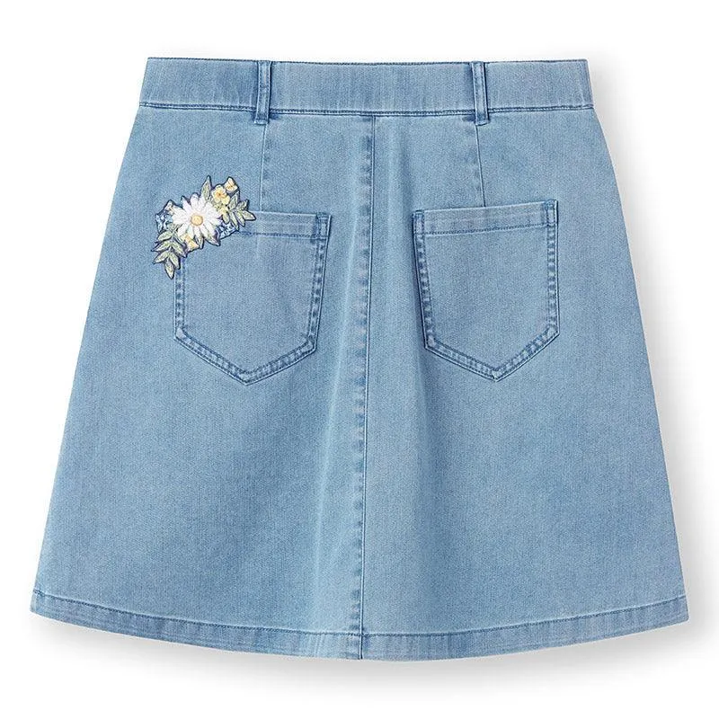 Denim Embroidery Mini Skirt