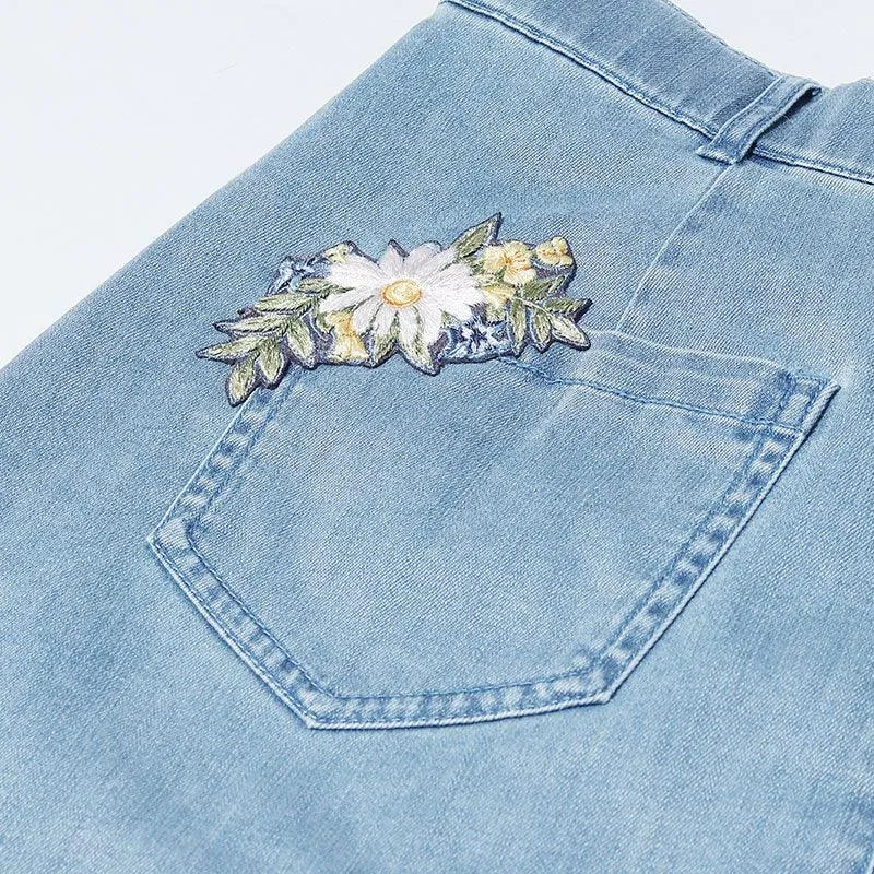 Denim Embroidery Mini Skirt