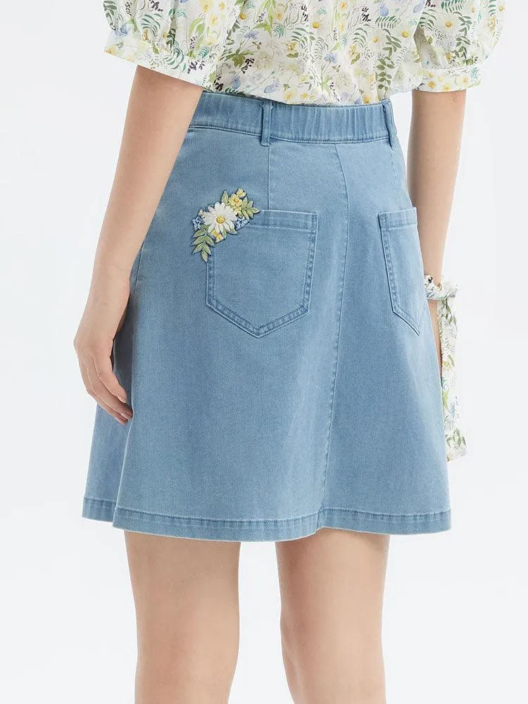 Denim Embroidery Mini Skirt