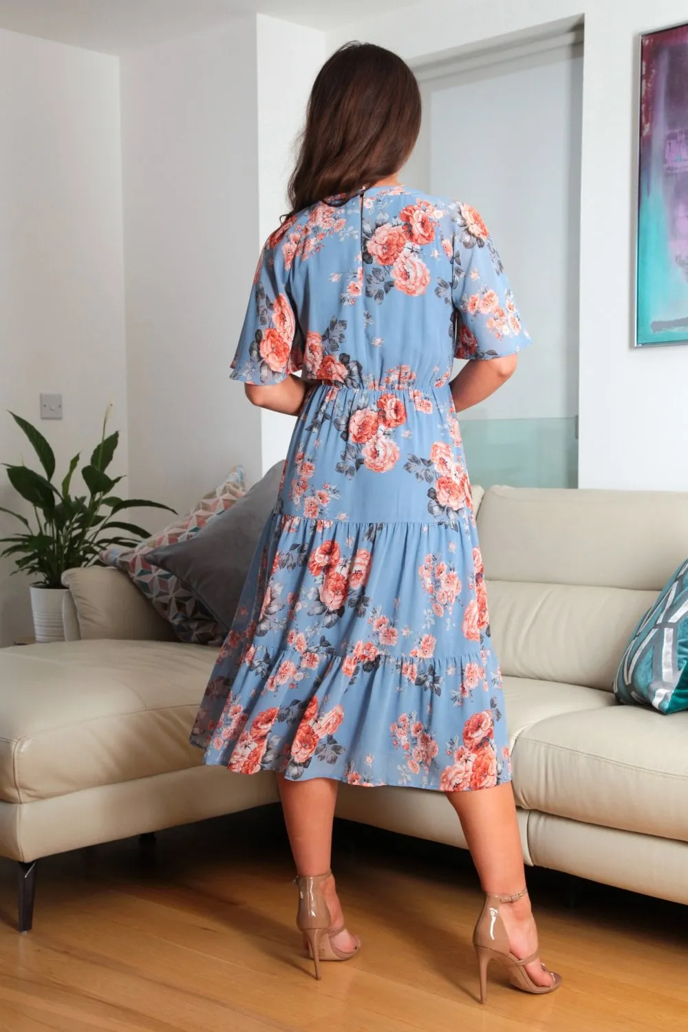 Double Second Floral Floaty Raglan Sleeve Tiered Dress