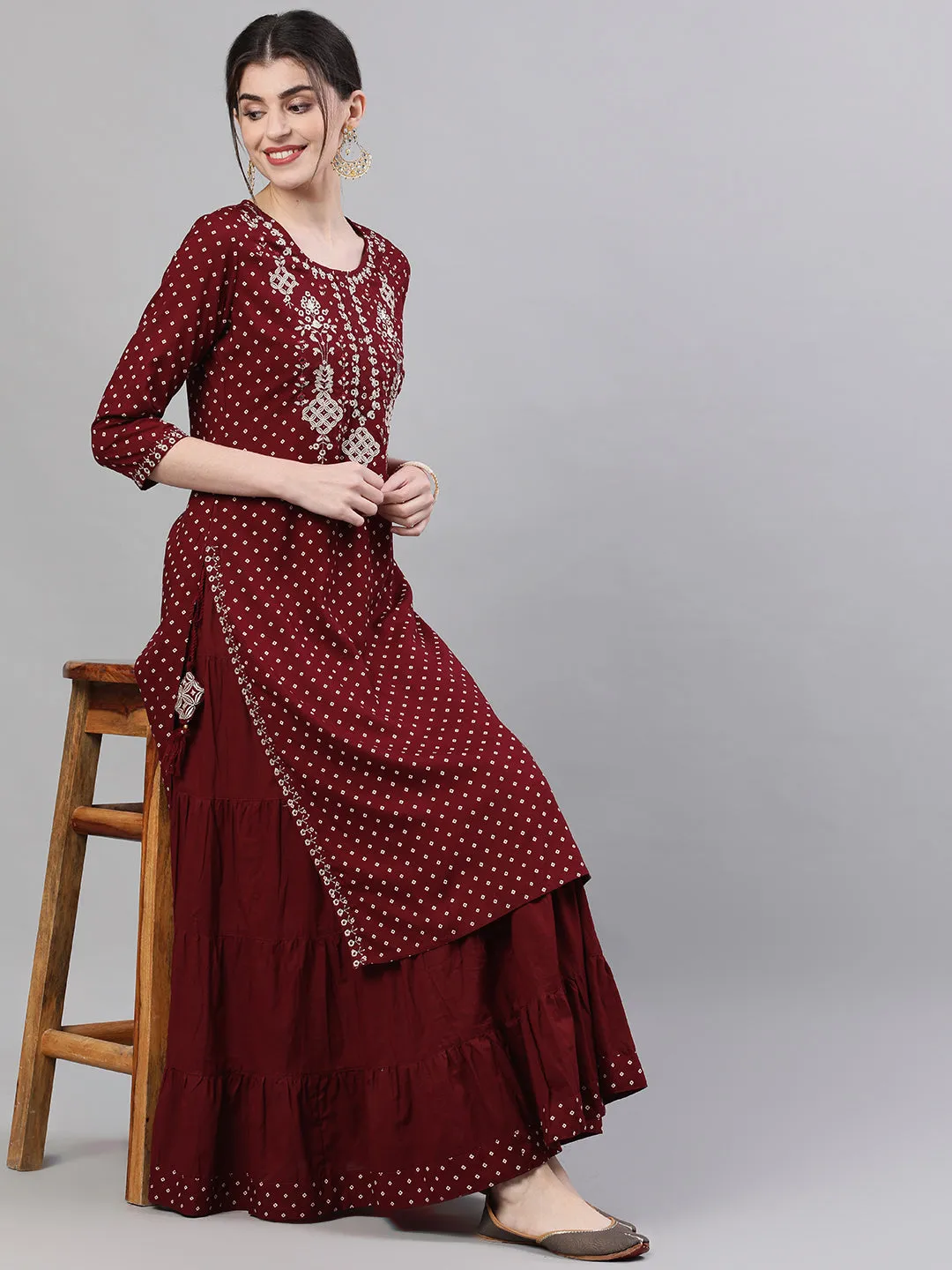 Ethereal Rosewood Kurta & Skirt Set