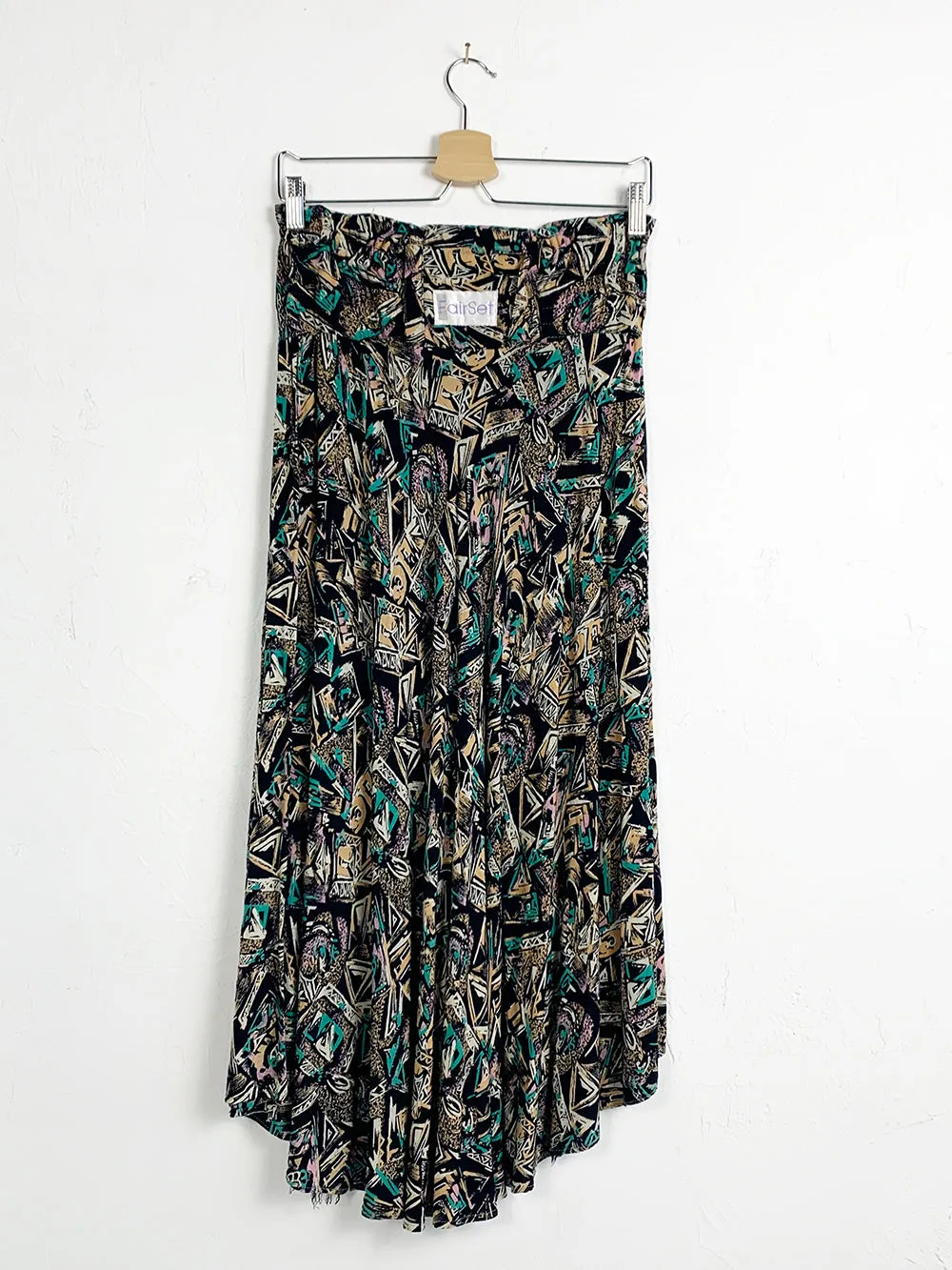 Fair Set Rayon 80s Print Skirt 25" Waist