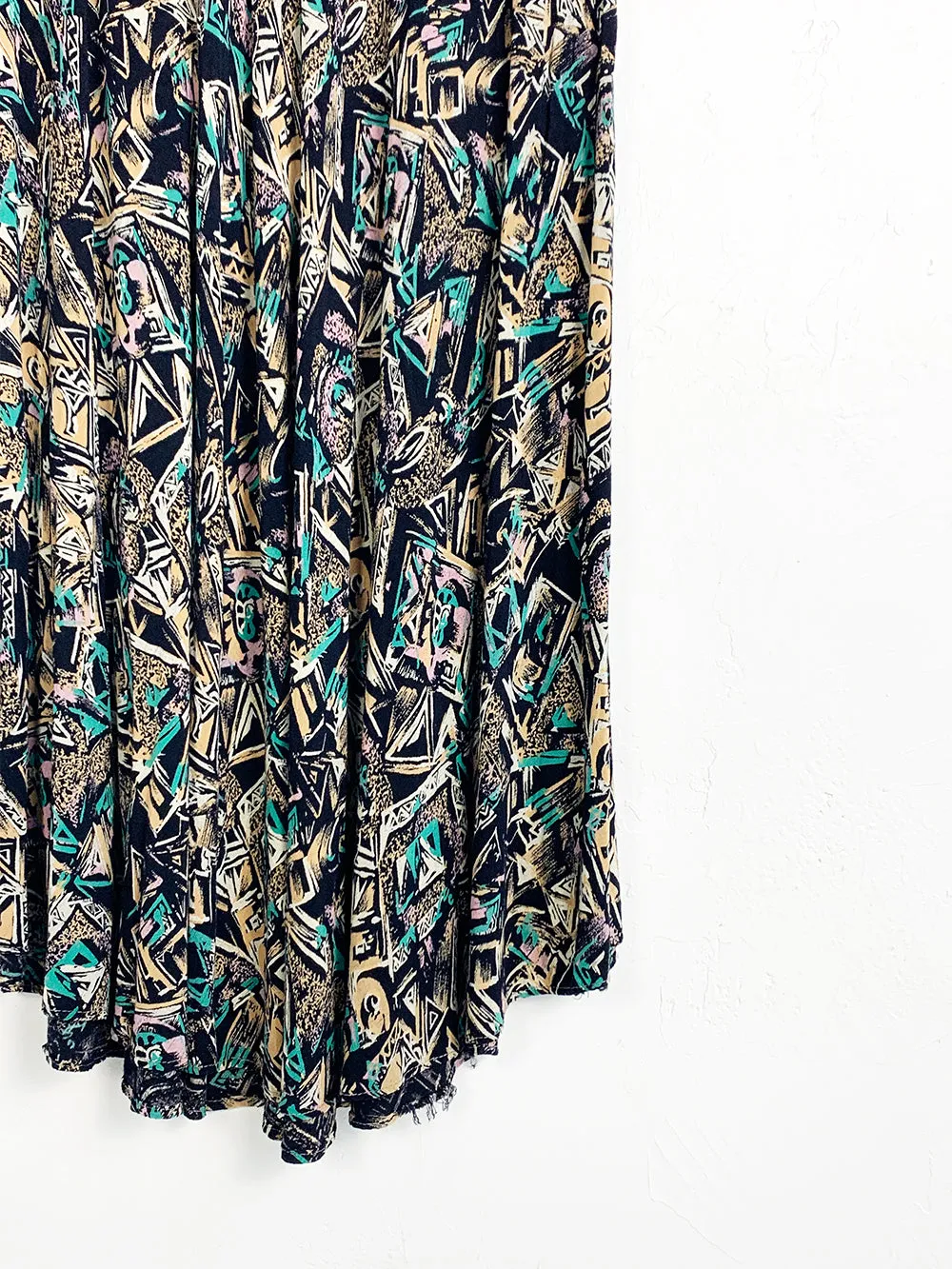 Fair Set Rayon 80s Print Skirt 25" Waist