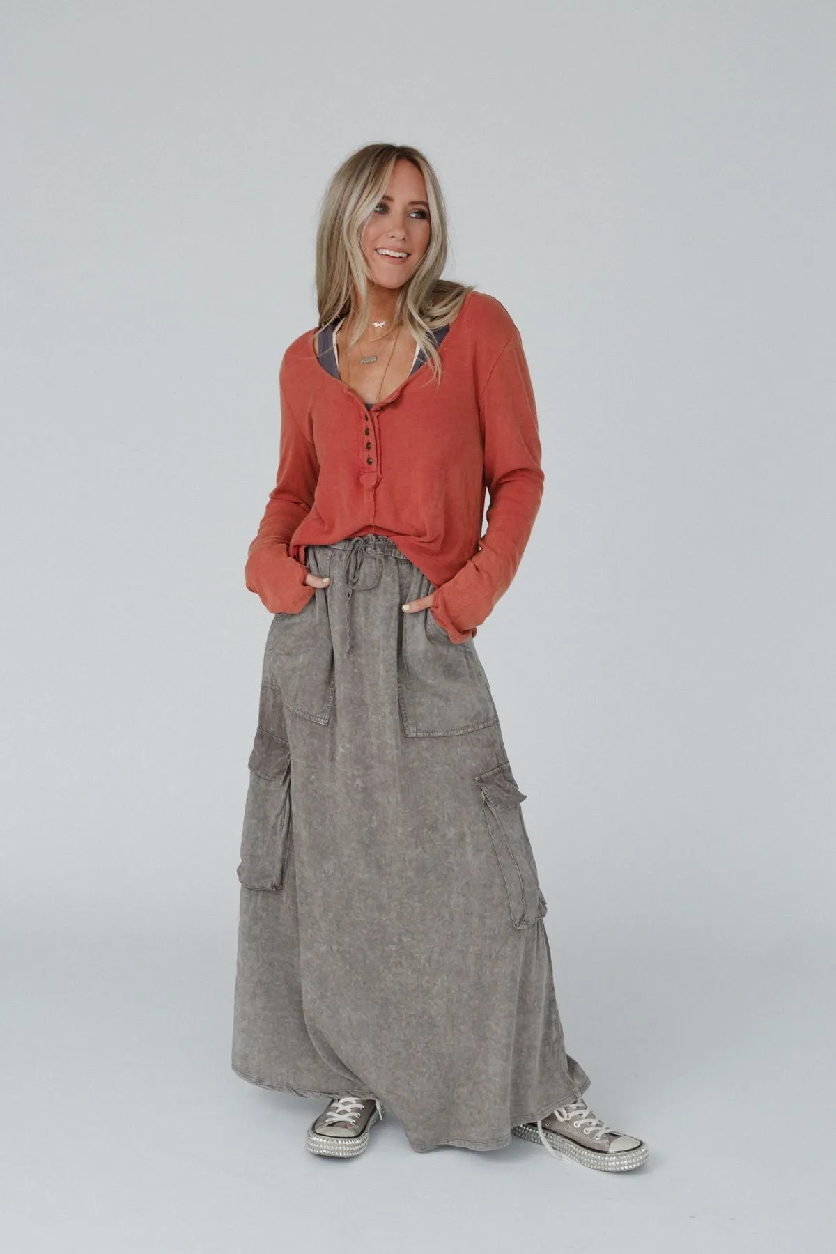 Fall Freely Cargo Maxi Skirt - Ash