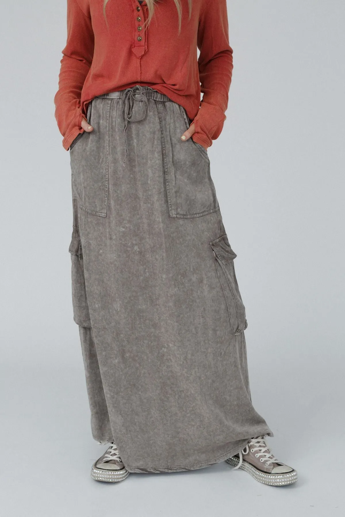 Fall Freely Cargo Maxi Skirt - Ash