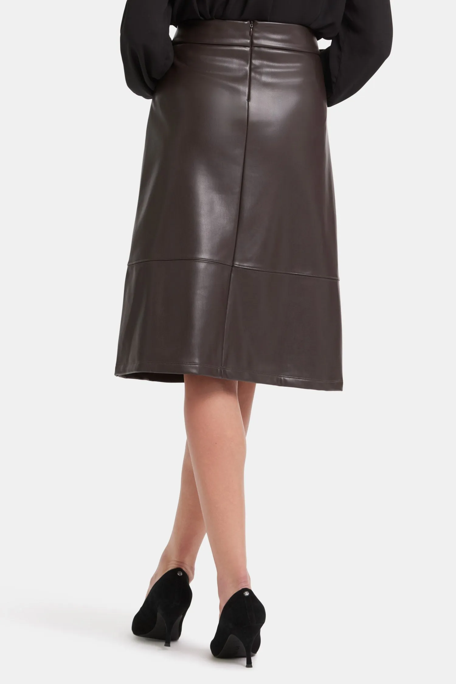 Faux Leather A-line Skirt - Cordovan