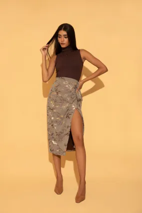 Foil Print Overlap Pencil Skirt