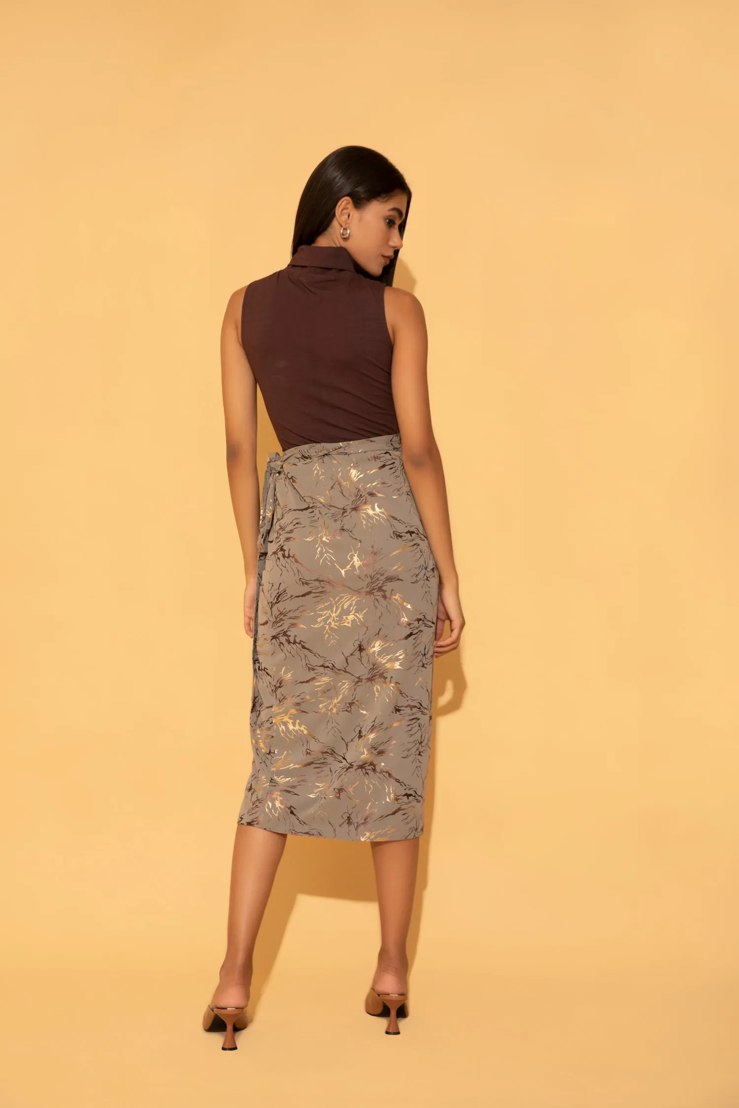 Foil Print Overlap Pencil Skirt