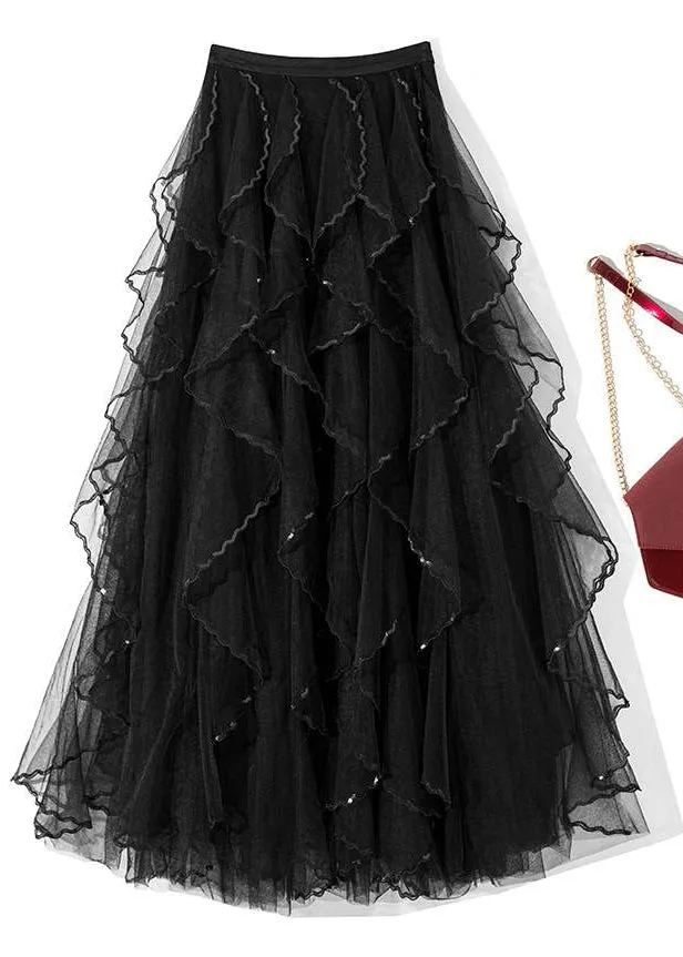 French Black Solid High Waist Tulle Skirt Summer AS1076