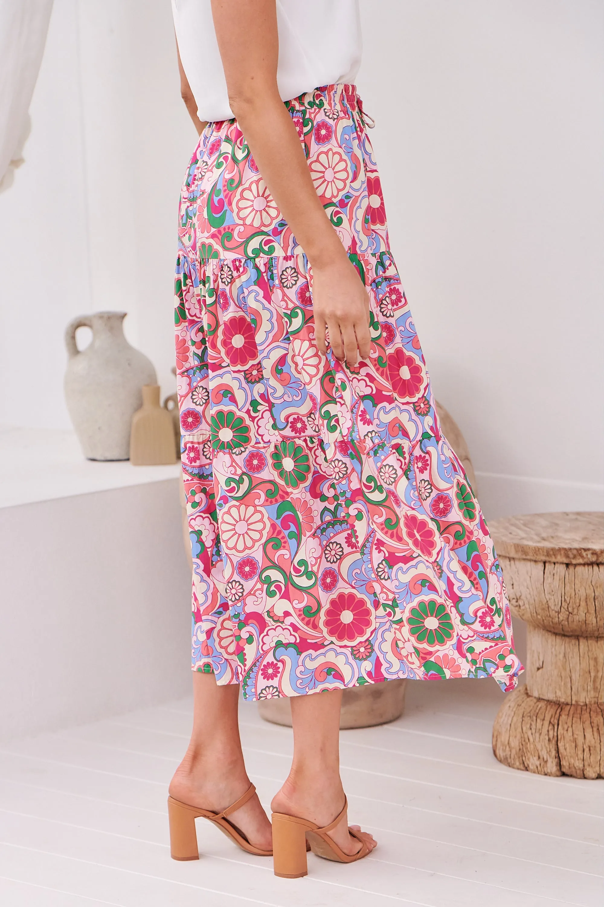 Gaia Pink Floral Boho Maxi Skirt