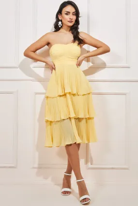 Goddiva Pleated Bandeau Bodice Chiffon Tiered Midi