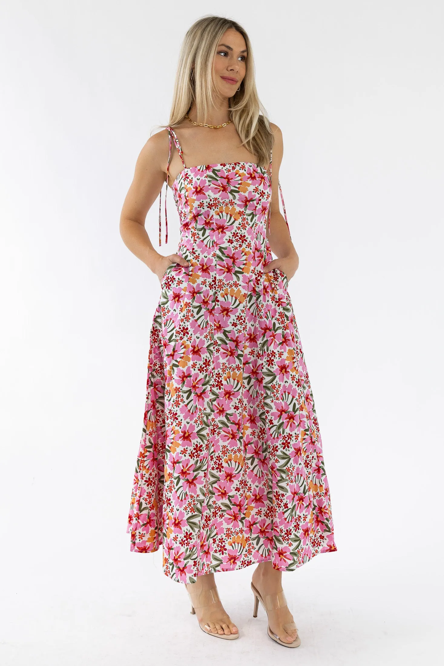 Grace Pink Floral Midi Dress