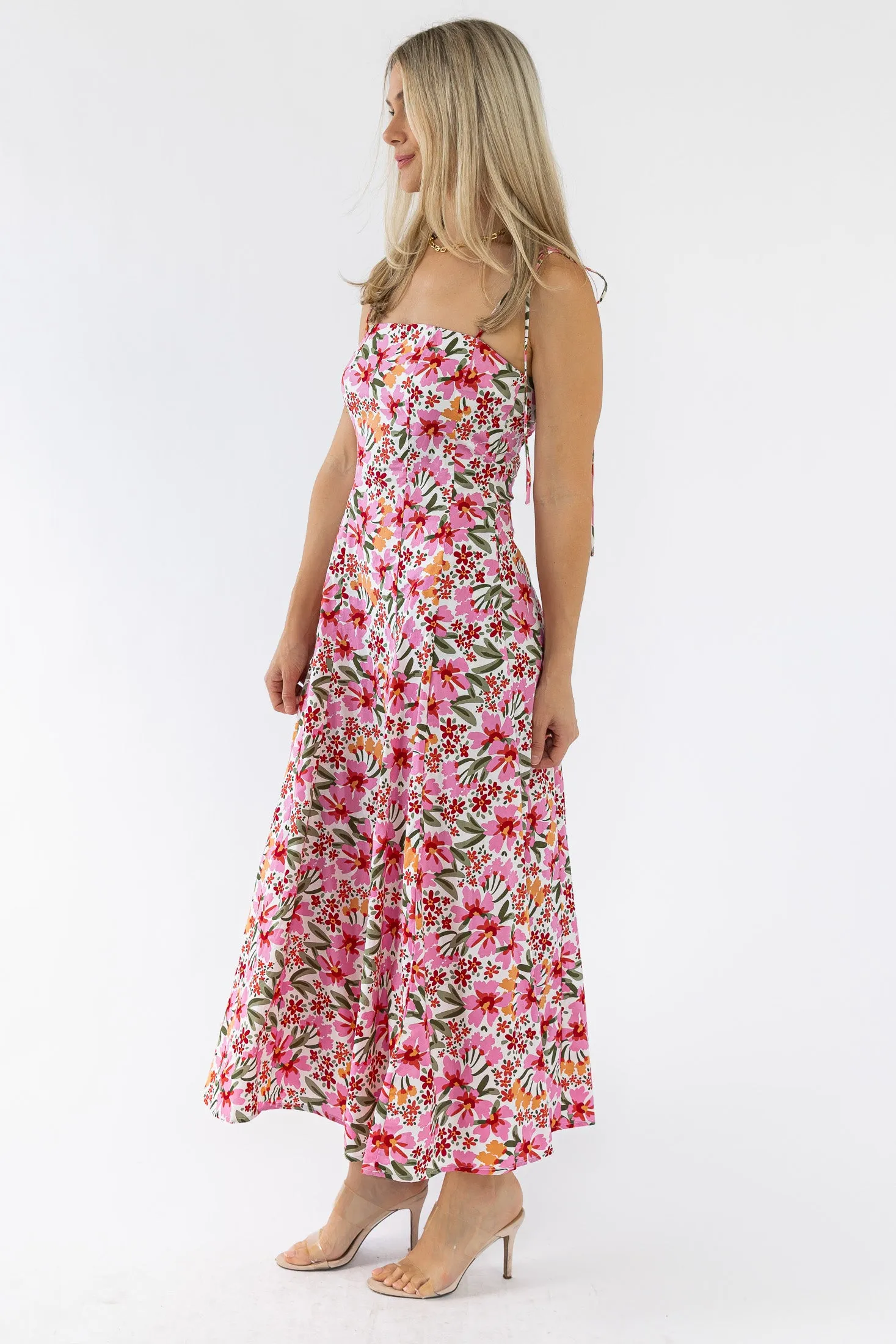 Grace Pink Floral Midi Dress