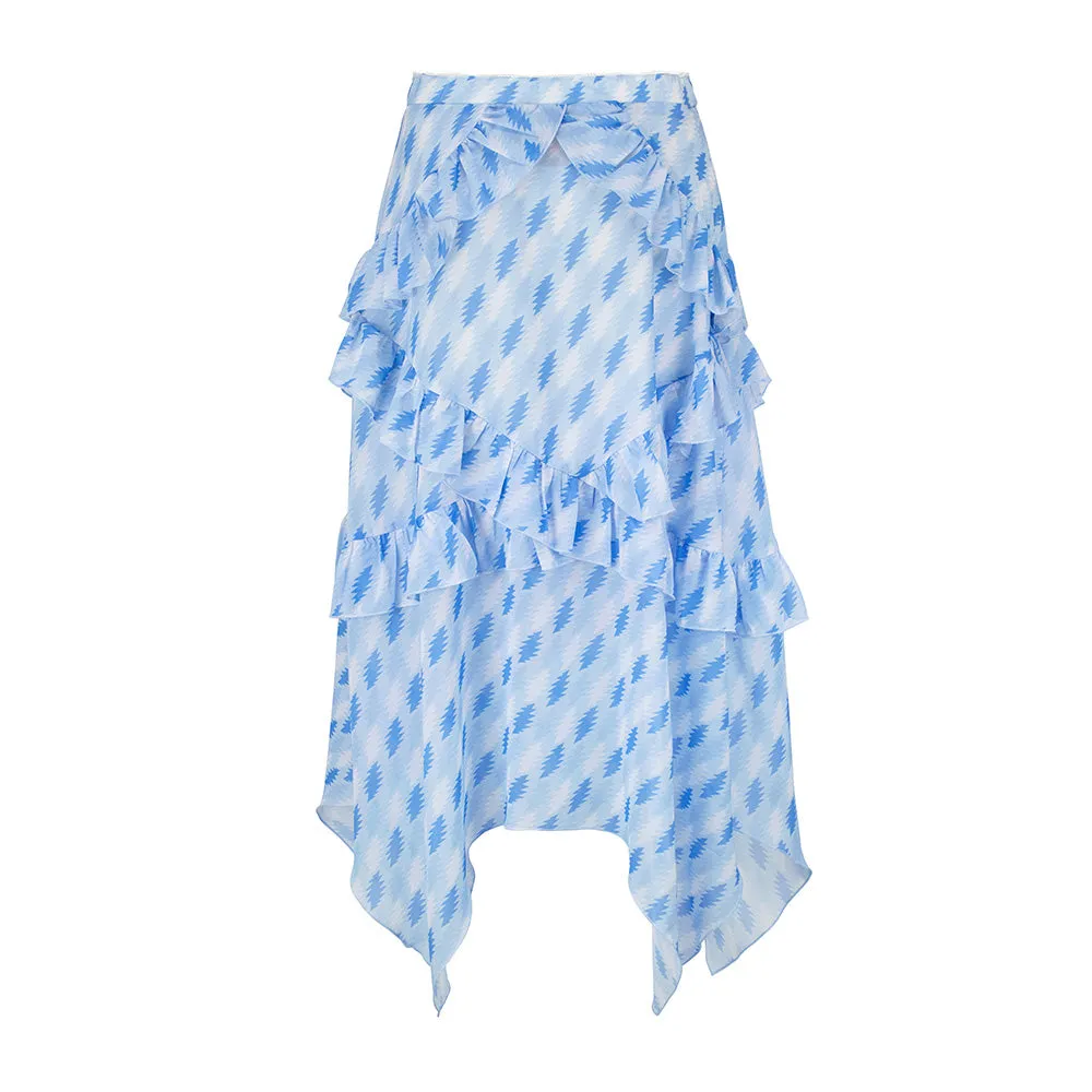 Womens Grateful Dead Ruffle Skirt in Allover Baby Blue Print